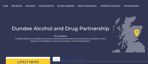 Screenshot of homepage of Dundee Alcohol and Drug Partnership website